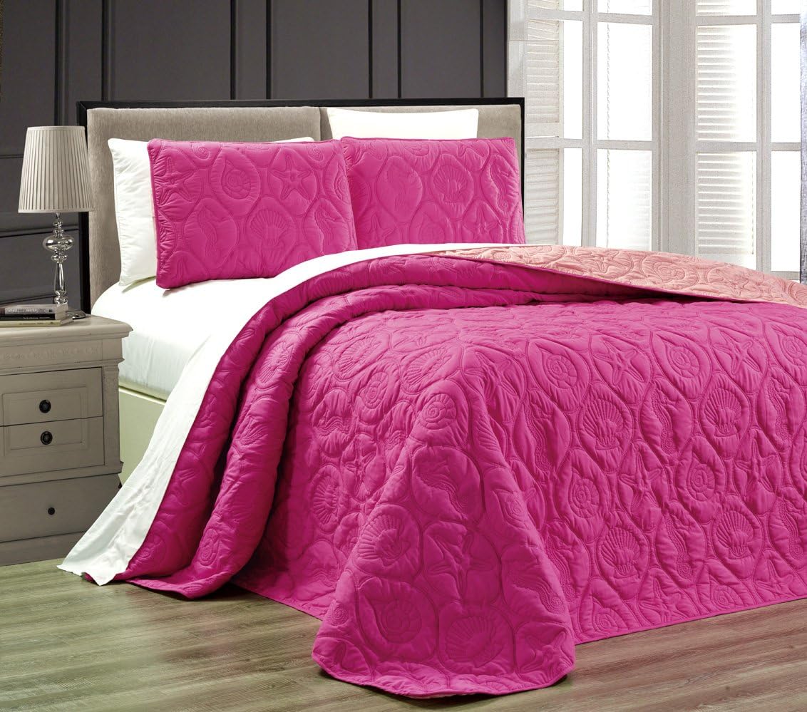 Dark Purple Light Purple Reversible Queen Full Bedspread Coverlet Set R288347