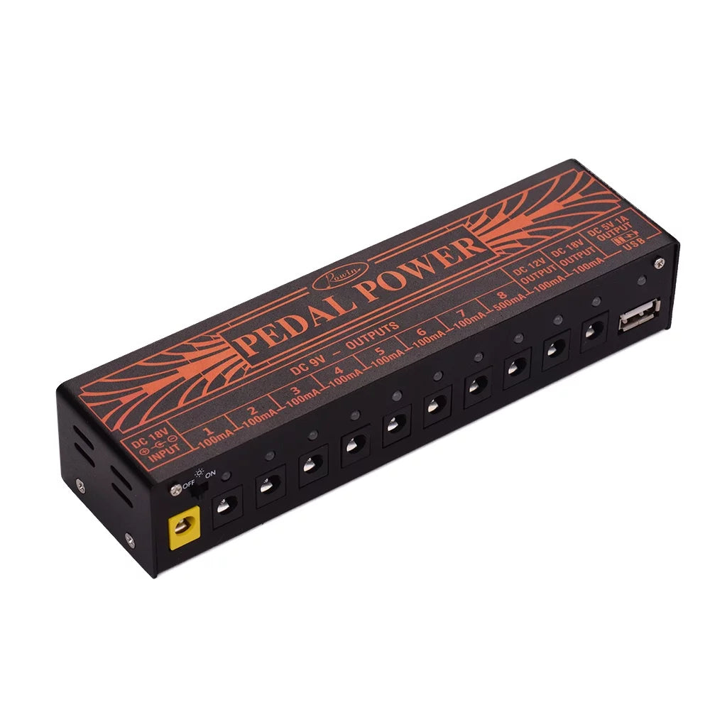 Compact Size Guitar Effect Power Supply Station 10 Isolated DC Outputs for 9V 18V Guitar Effects with 5V USB Output W1002