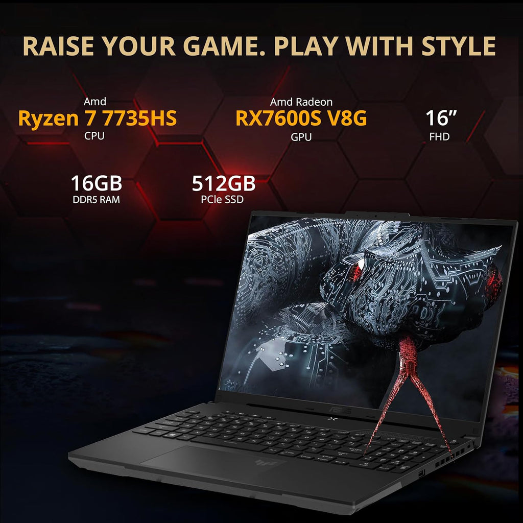 16'' FHD 165Hz Gaming Laptop, AMD Ryzen 7, Radeon RX7600S, 16GB DDR5 RAM, 512GB PCIe SSD, Black, Win 11 Pro F3495