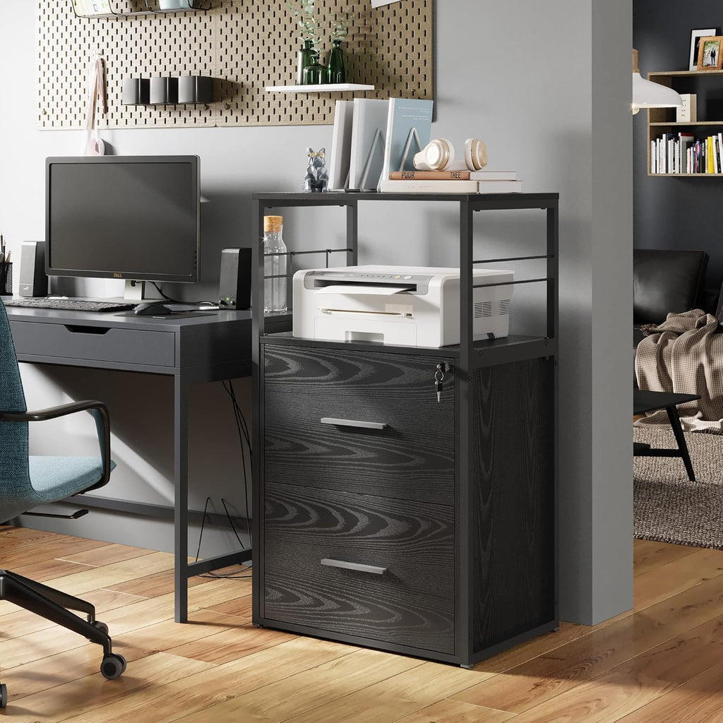 2 Drawer Black Lateral File Cabinet with Lock W7998