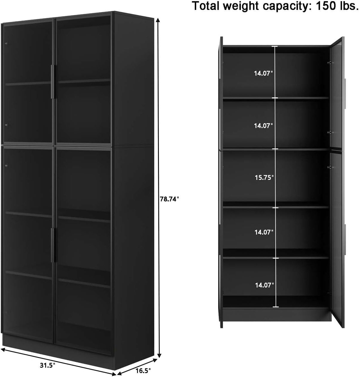 Black Wooden Display Cabinet with Glass Doors E4438