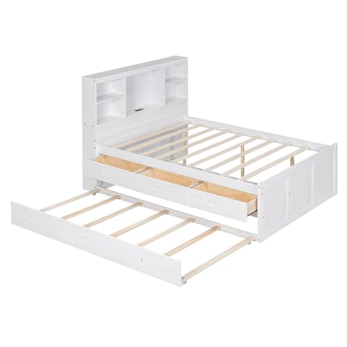 Grey Full Size Platform Bed with 6 Drawers and Storage Headboard D6307