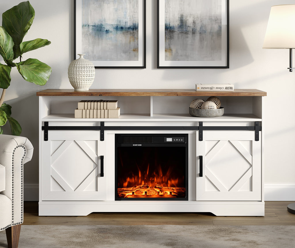 White Wood Electric Fireplace TV Stand D5734