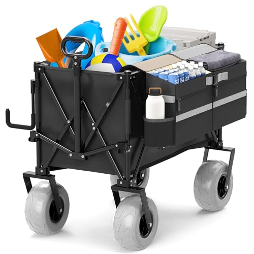 Heavy Duty Collapsible Wagon with All-Terrain 9" Pneumatic Tires and Detachable Cooler V70458