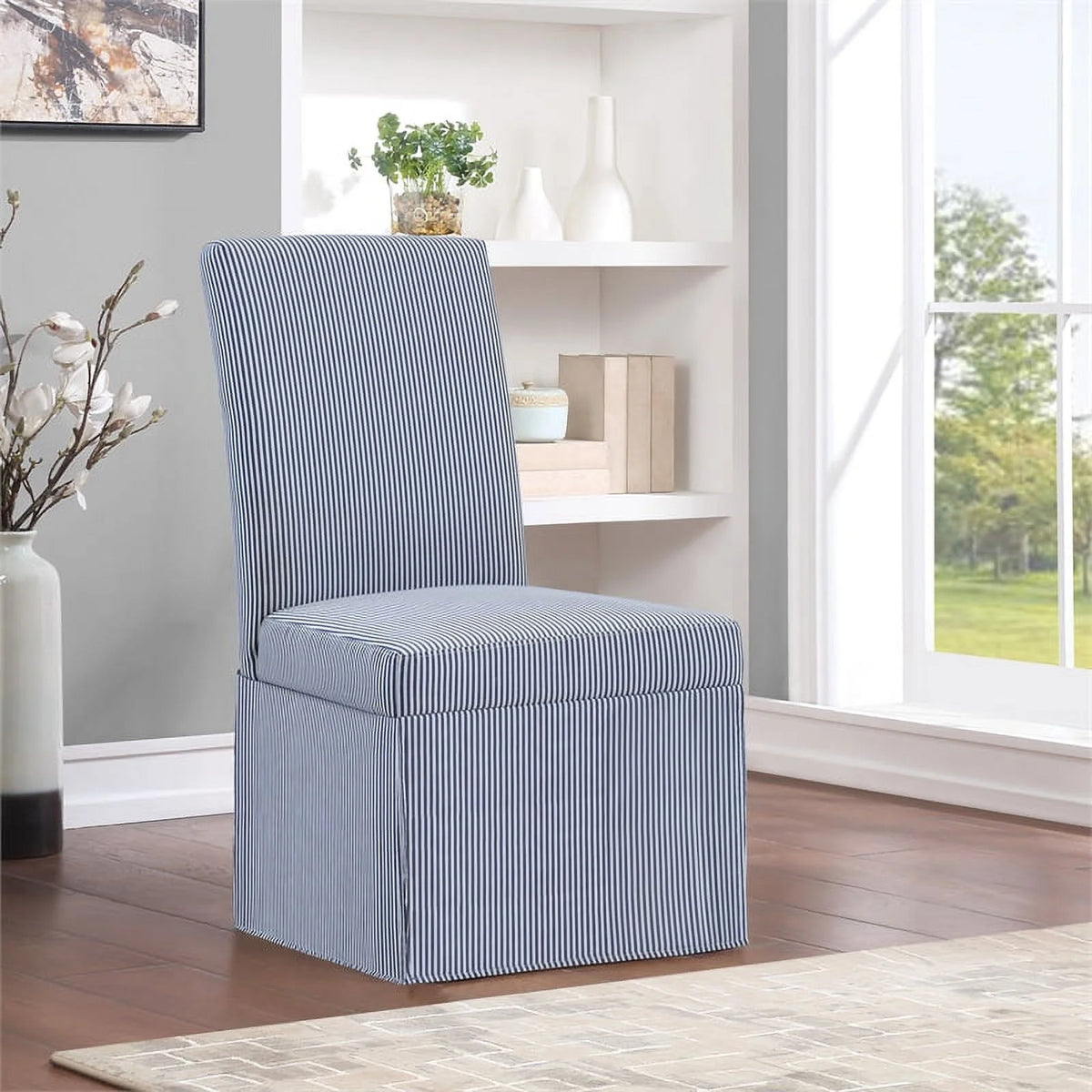 Navy Stripe Fabric Dining Chair 2 Pack F334808