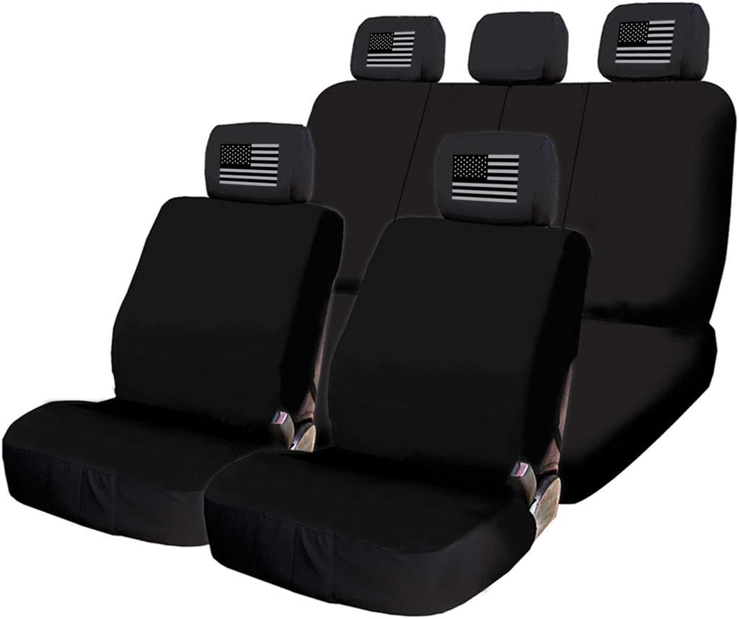 Black Flat Cloth Universal Fit Car Seat Covers with Headrest Covers F505