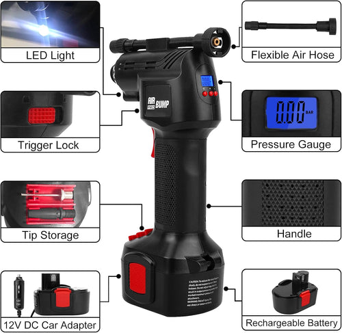 12V Cordless Portable Air Compressor with Auto Shutoff Digital Pressure Gauge N906611