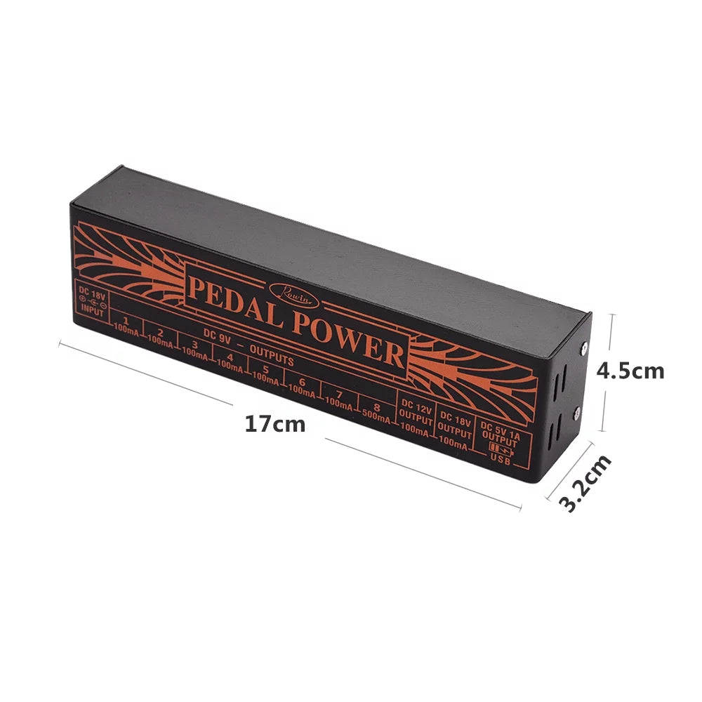 Compact Size Guitar Effect Power Supply Station 10 Isolated DC Outputs for 9V 18V Guitar Effects with 5V USB Output W1002