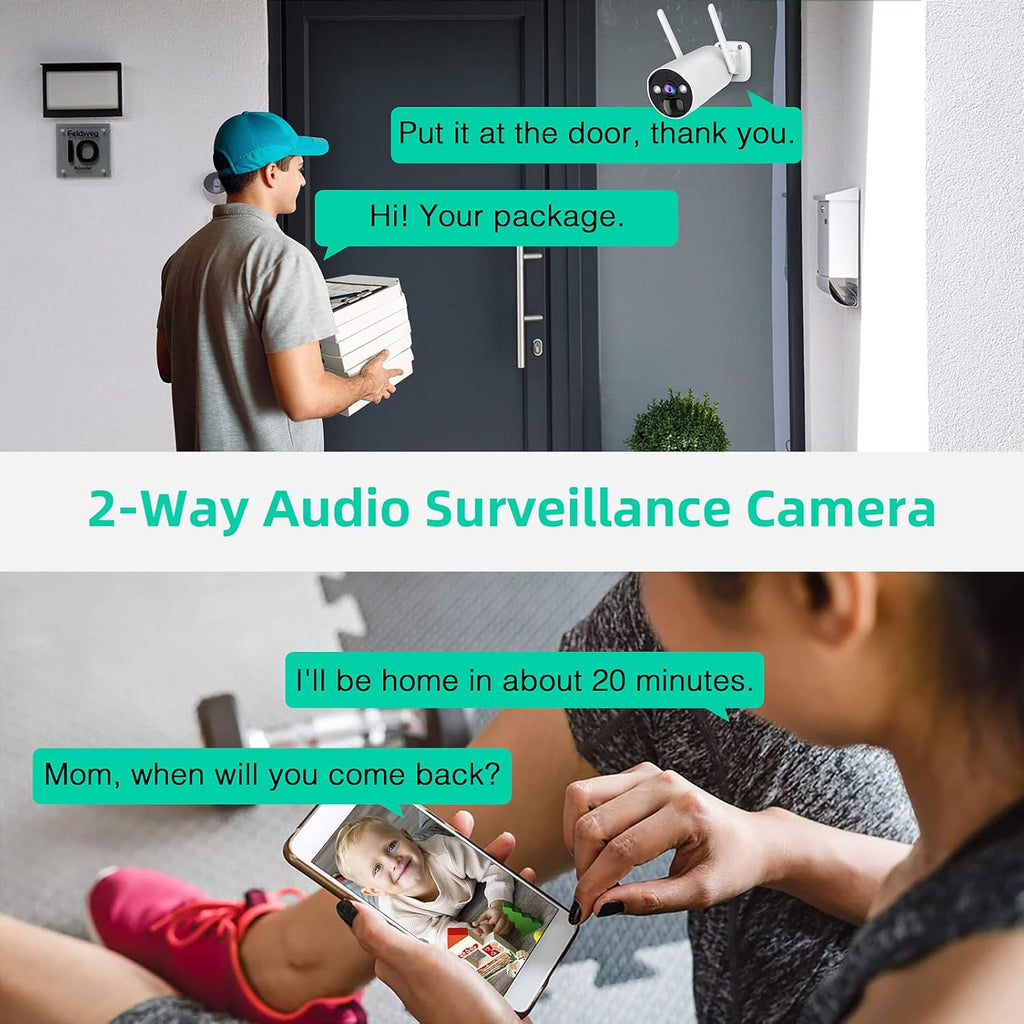 Wireless Security Camera System 3MP with 2 Way Audio, 2 PCS Battery Camera and WiFi Base Station, Color Night Vision T774976