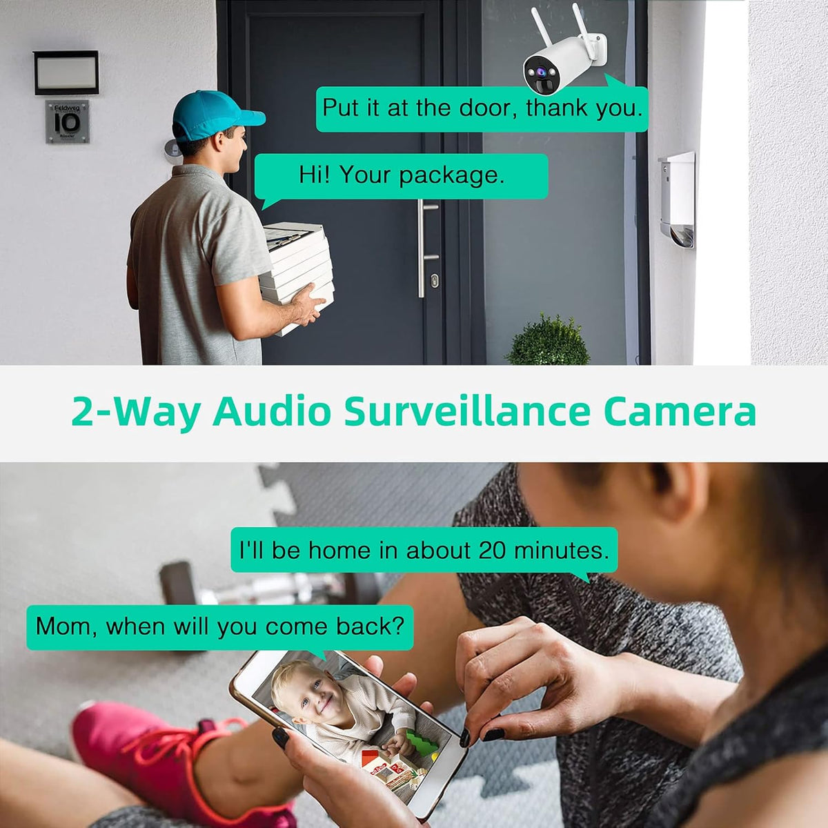 Wireless Security Camera System 3MP with 2 Way Audio, 2 PCS Battery Camera and WiFi Base Station, Color Night Vision T774976