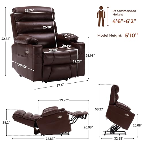 Brown Dual Motor Power Lift Recliner Chair with Heat & Massage H7113