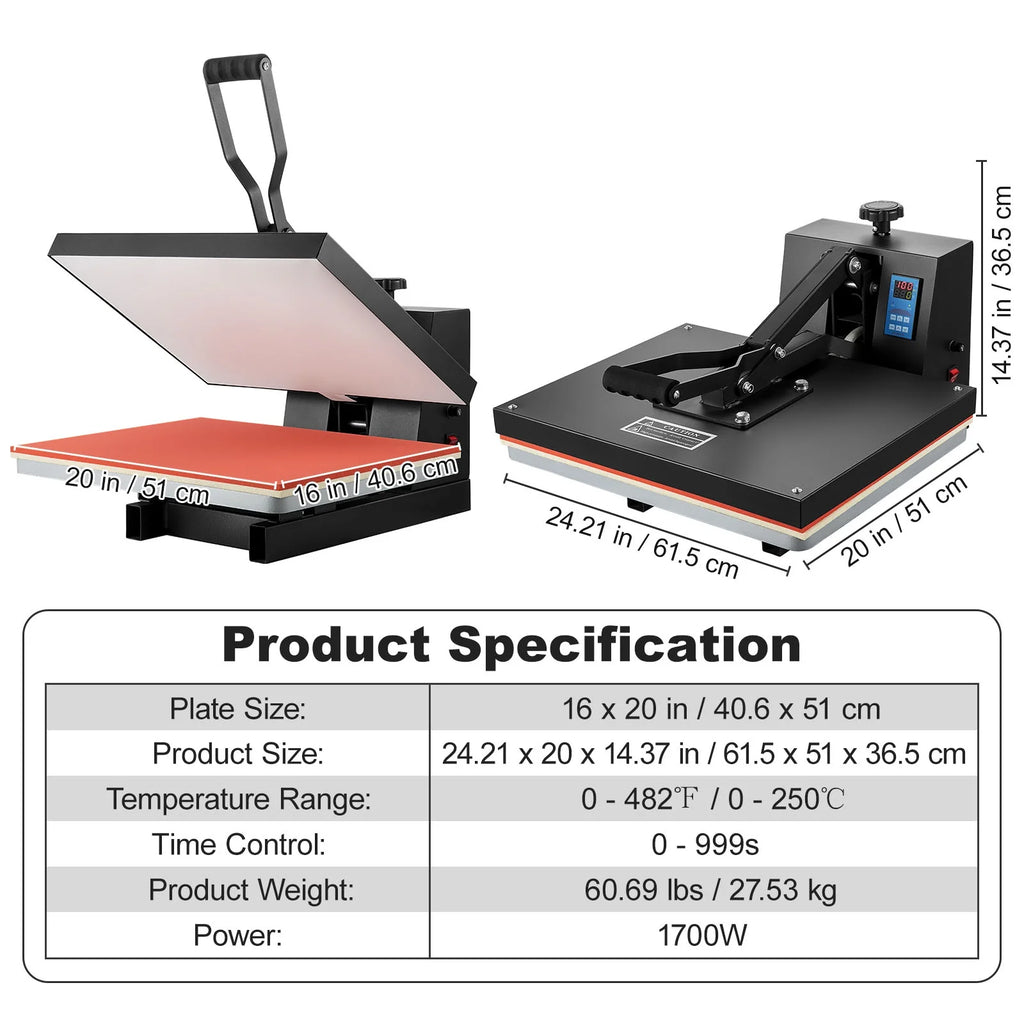 16" x 20" Clamshell Heat Press Machine with Teflon Coated C888459