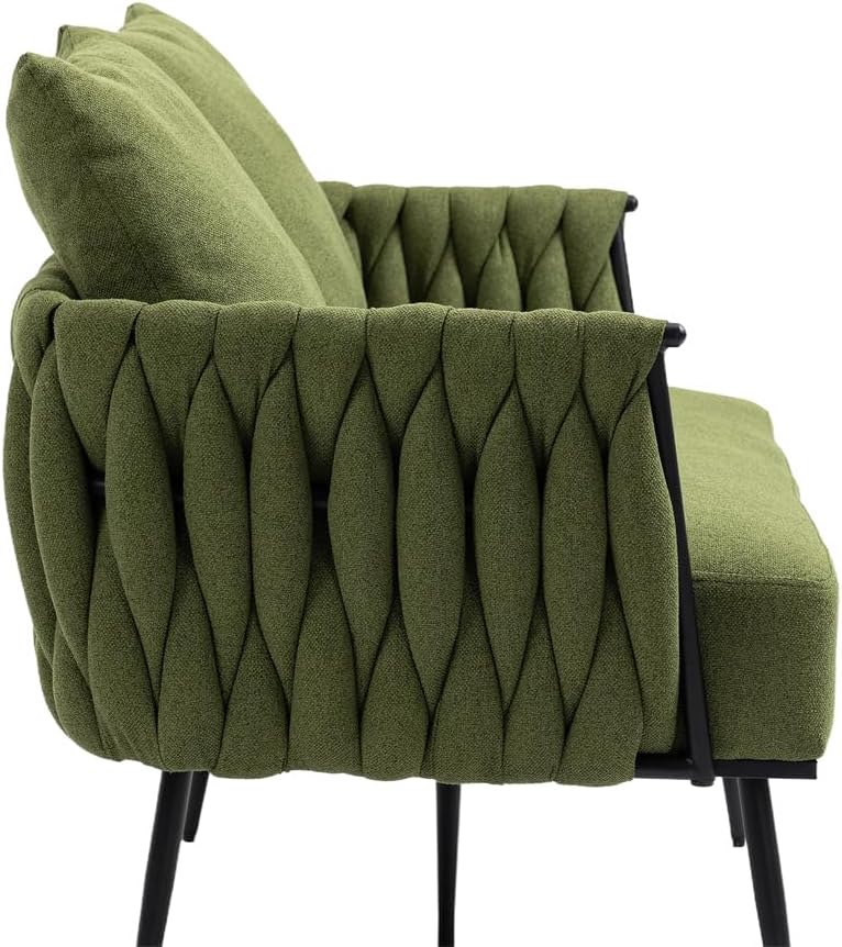 Green Velvet Tufted Armchair with Metal Legs and 2 Couch Pillows E9403