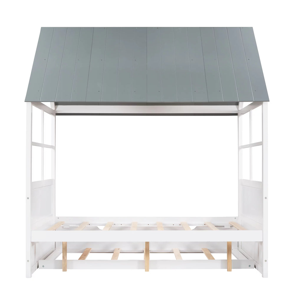 Full Size Wooden Log Cabin Bed with Double Casters A4763