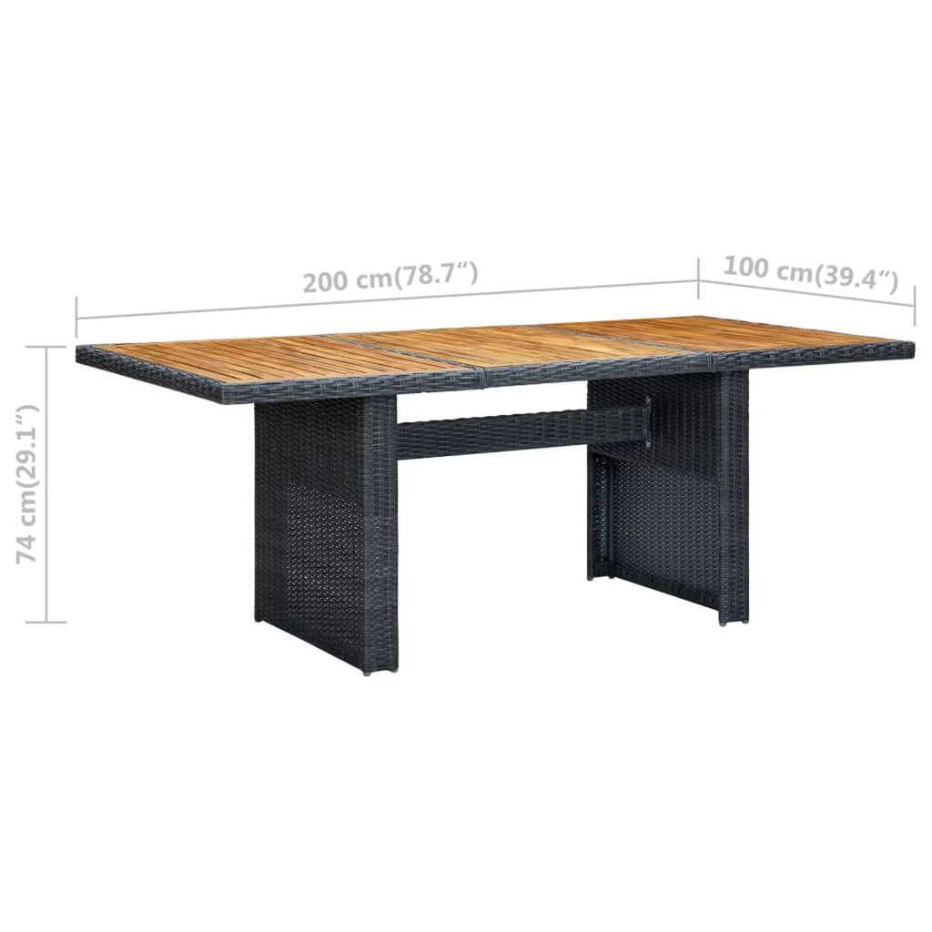 Acacia Wood Top Poly Rattan Outdoor Dining Table K9694