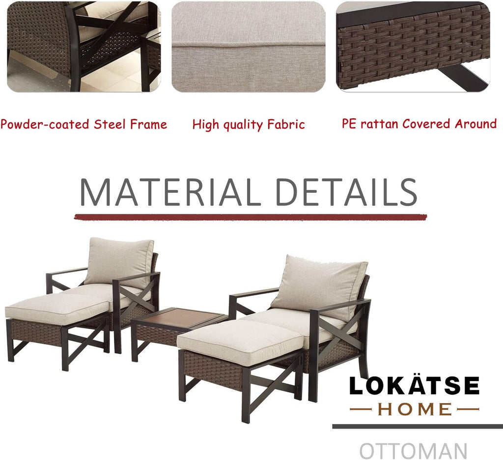 5 Piece Outdoor Wicker Conversation Sofa Set with Cushion and Coffee Table I7118