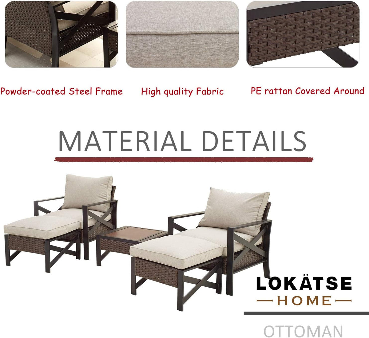 5 Piece Outdoor Wicker Conversation Sofa Set with Cushion and Coffee Table I7118