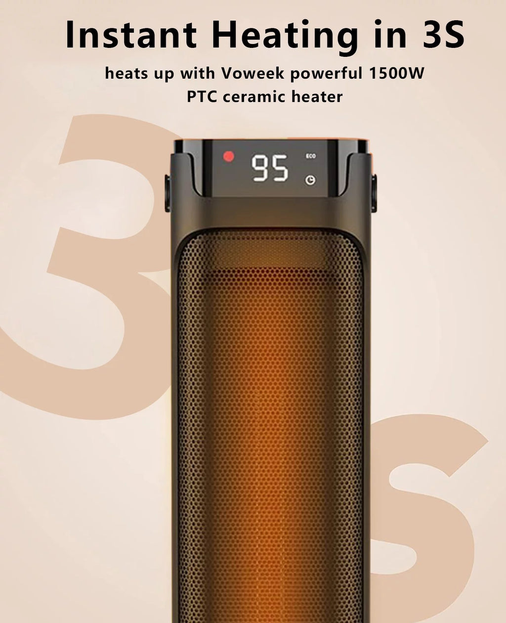 Electric Space Heater Indoor PTC Ceramic Heater with Thermostat Remote 90° Oscillating 1500W T925939