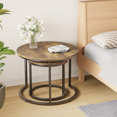 Set of 2 Round Wood Grain Coffee Table E236