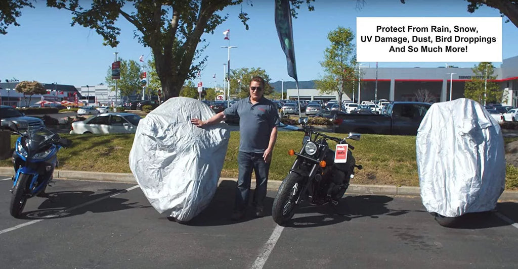 Weatherproof Motorcycle Cover with Securing Straps and Storage Bag D96754