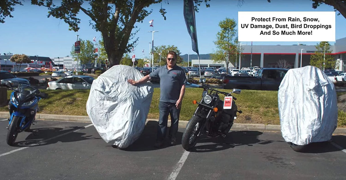 Weatherproof Motorcycle Cover with Securing Straps and Storage Bag D96754