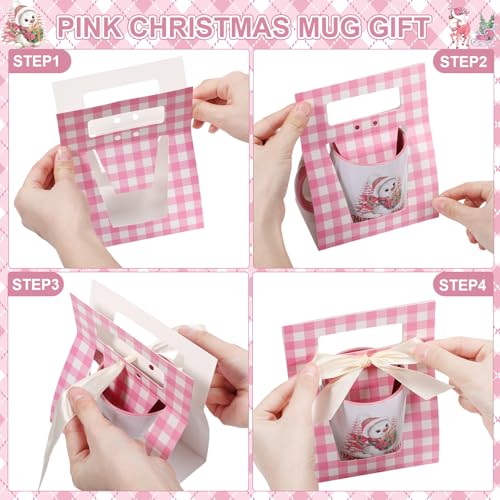 6 Sets Pink Ceramic Christmas Mugs 12 oz Y34986