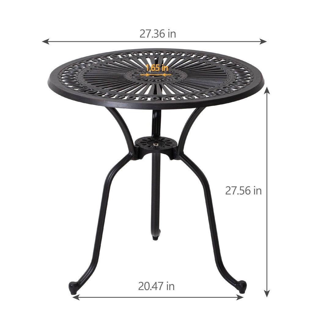 Cast Aluminum Round Patio Bistro Table with Umbrella Hole Y727