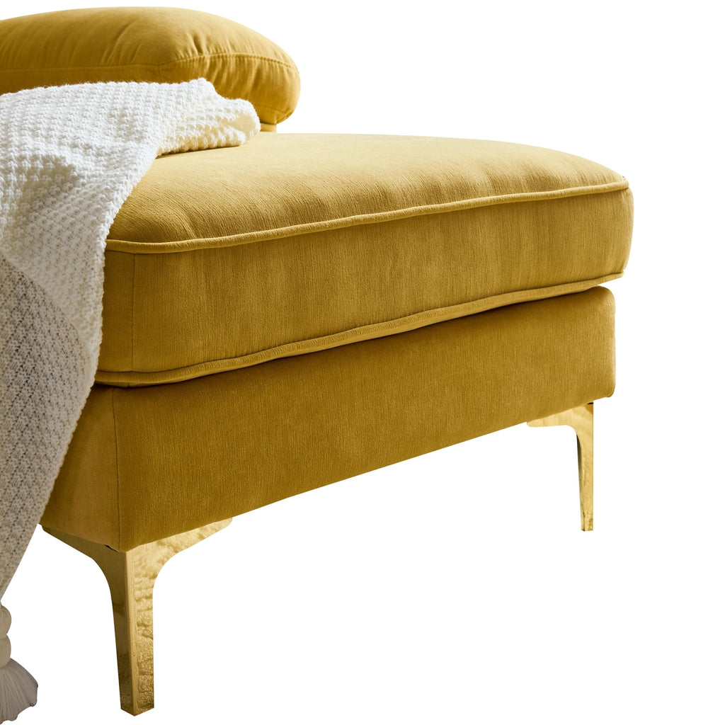 Yellow Velvet 3 Seater Sectional Sofa with Chaise E91262