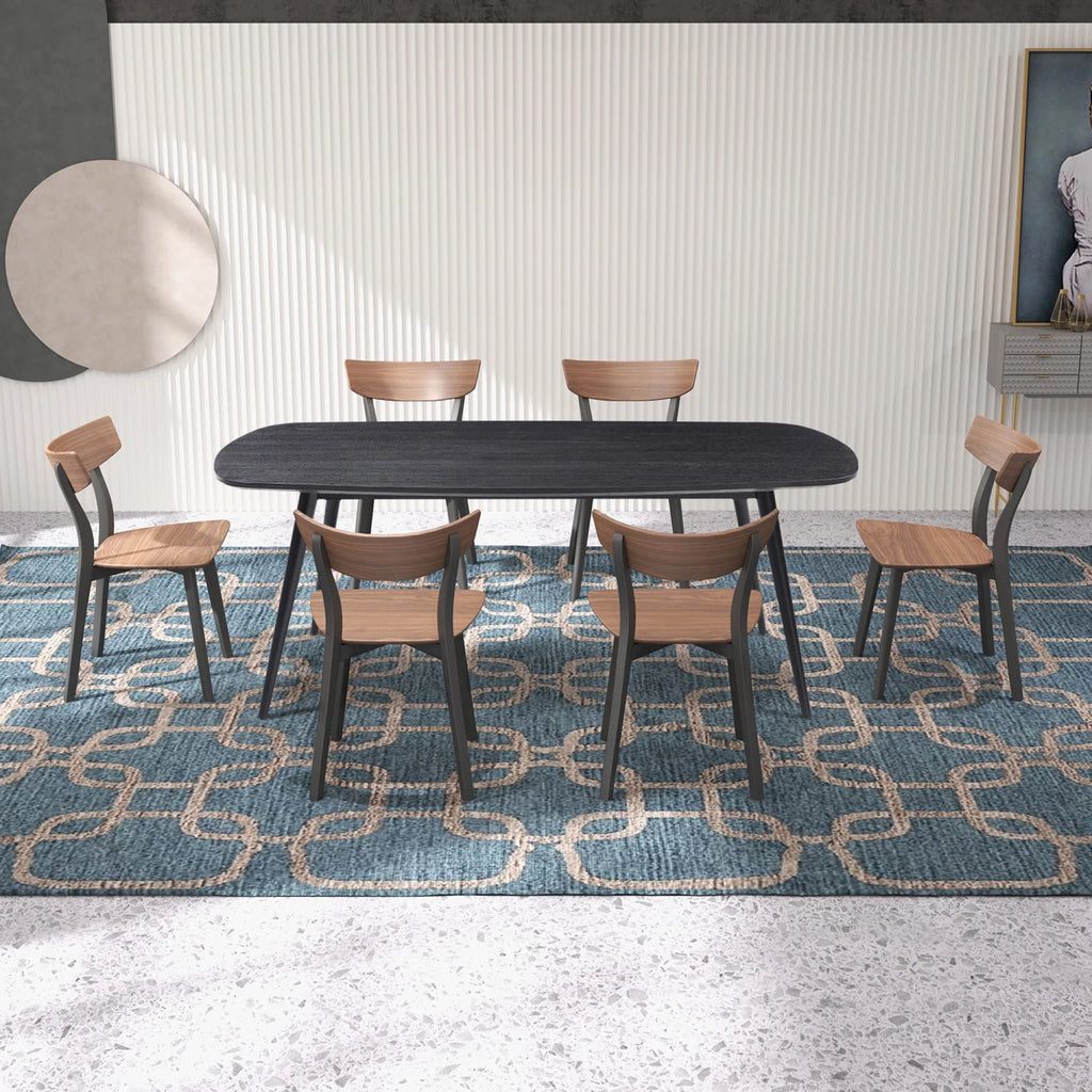 Rectangular Dining Table Black Oak Finished Ash Veneer Top 8 Persons H479
