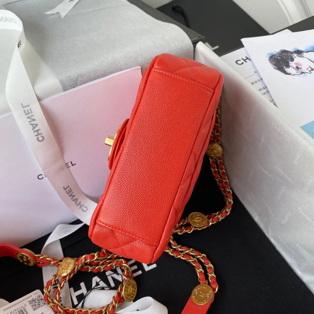 Mini Flap Bag With Top Handle Gold Hardware Red 7.9in/20cm A3303
