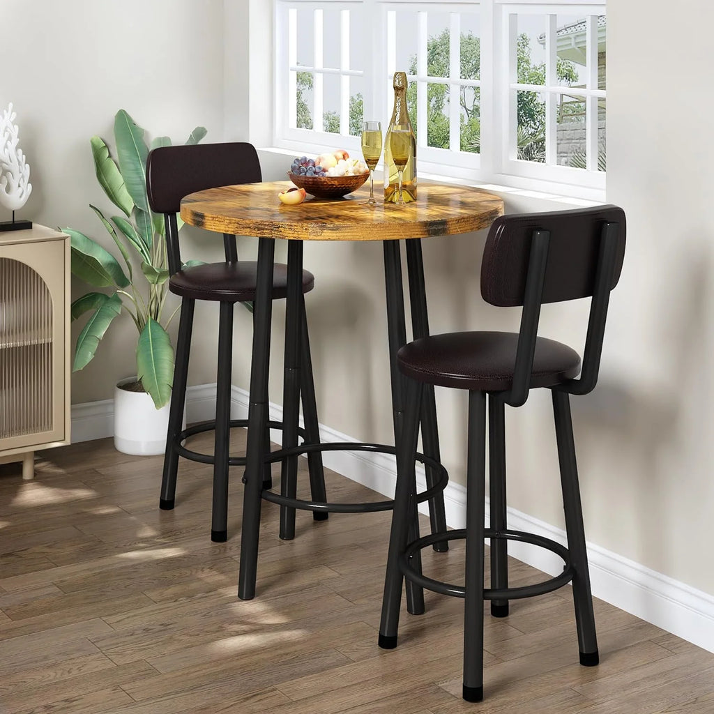 3 Piece Pub Dining Set for 2 Rustic Brown E41136