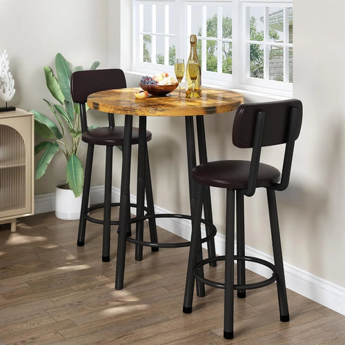 3 Piece Pub Dining Set for 2 Rustic Brown E41136