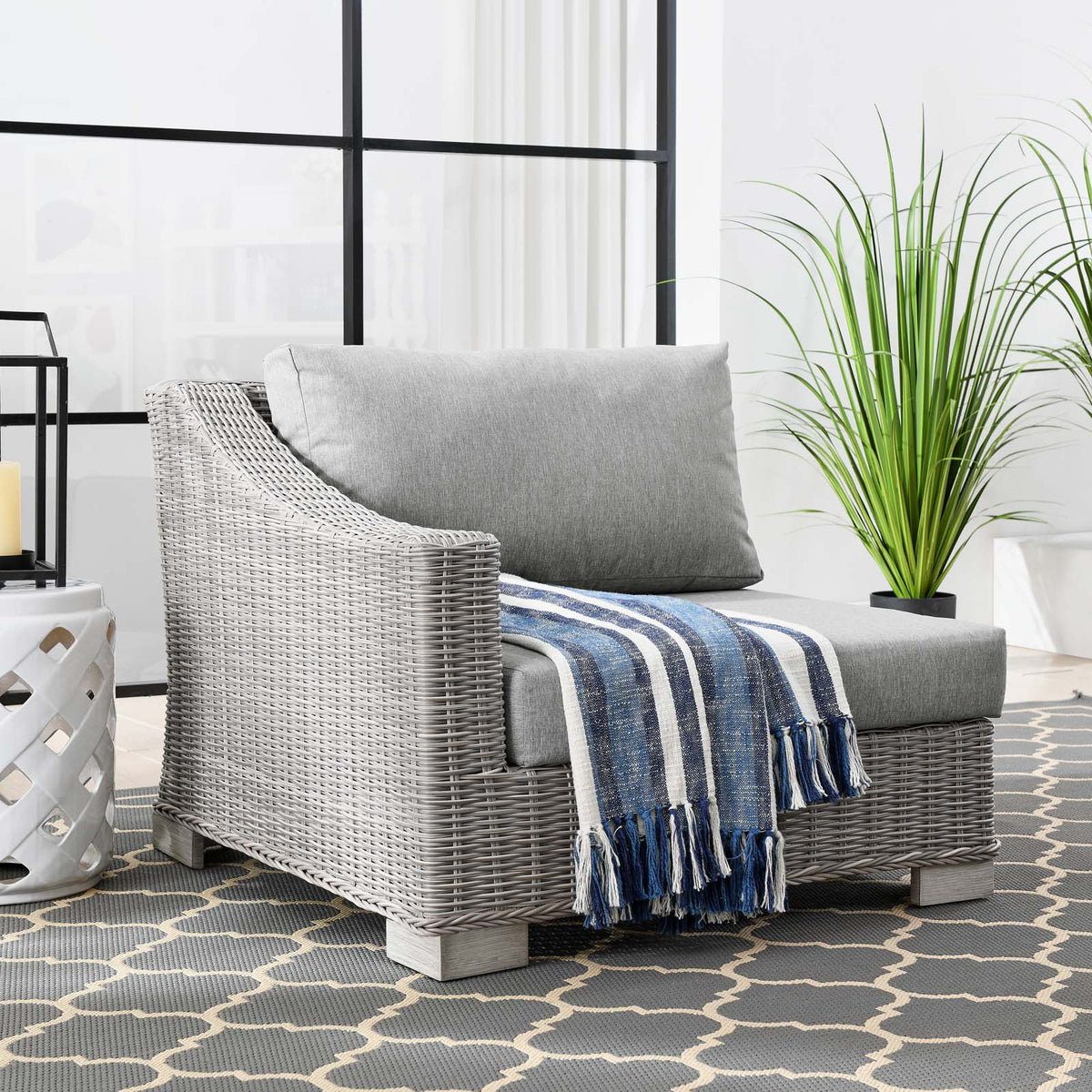 Grey Rattan Wicker Corner Chair K598087