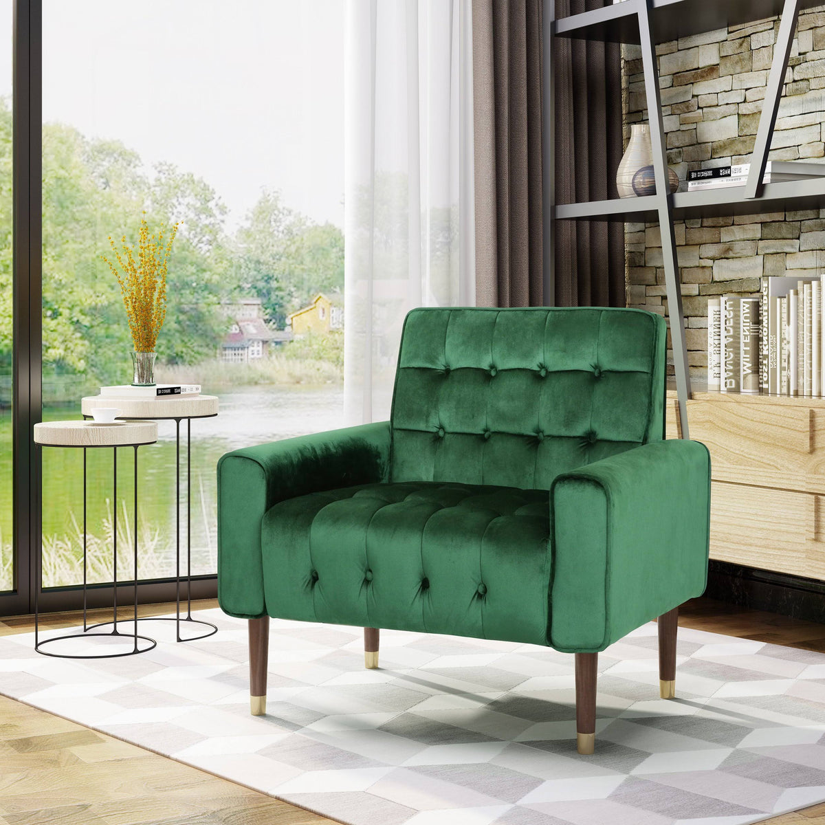 Emerald Velvet Button-Tufted Armchair S555