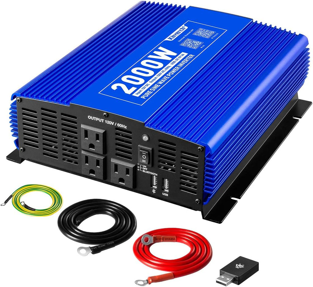 3000W Pure Sine Wave Power Inverter 12V DC to 110V AC Car Inverter with Bluetooth and 4 AC Outlets 2 USB Ports V426393