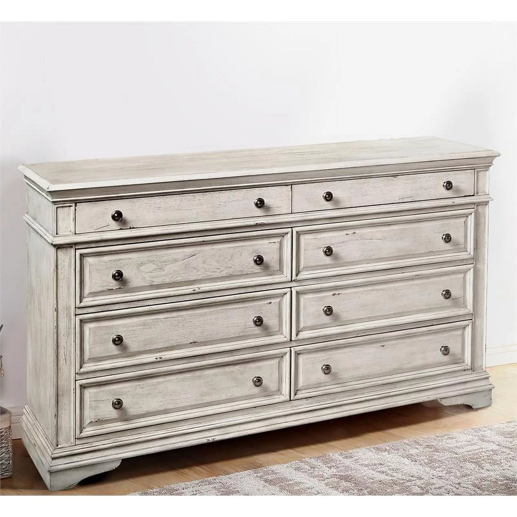 Rustic Ivory Wood 8-drawer Dresser U672818