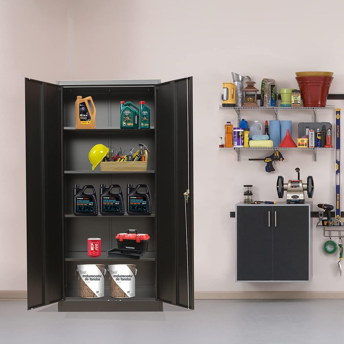 Lockable Steel Storage Cabinet with 2 Doors and 4 Shelves D7007