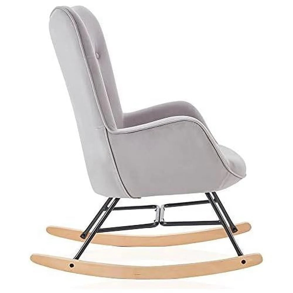 Gray Velvet Upholstered Rocking Chair V24475