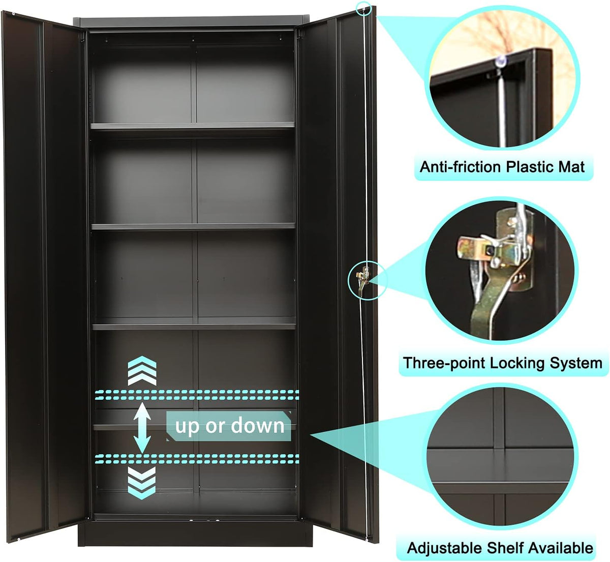 Lockable Steel Storage Cabinet with 2 Doors and 4 Shelves D7007