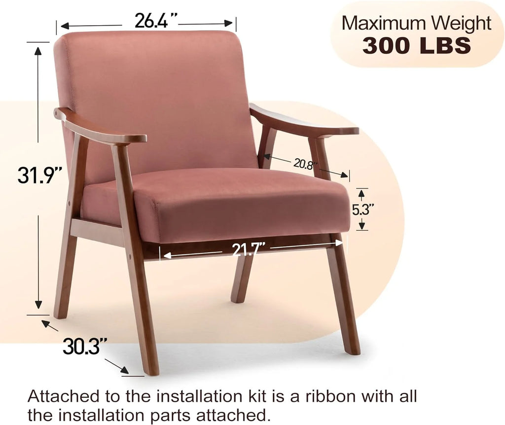 Mid-Century Modern Velvet Accent Chair with Solid Wood Frame Z46266