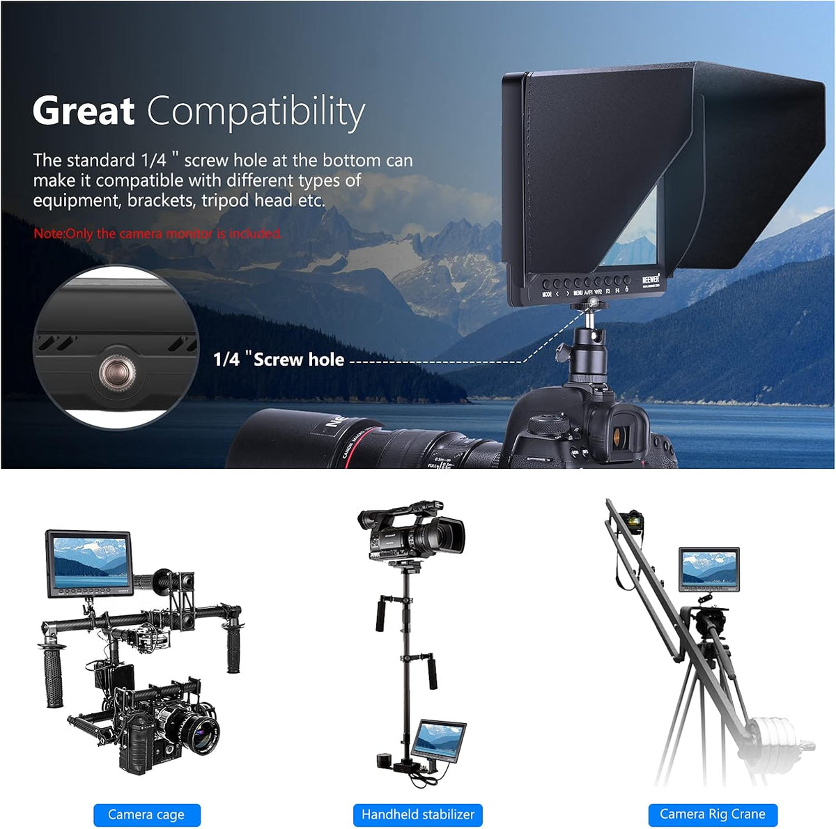 7 Inch 1280x800 4K HDMI Input Camera Field Monitor with 2600mAh Li-ion Battery D6082