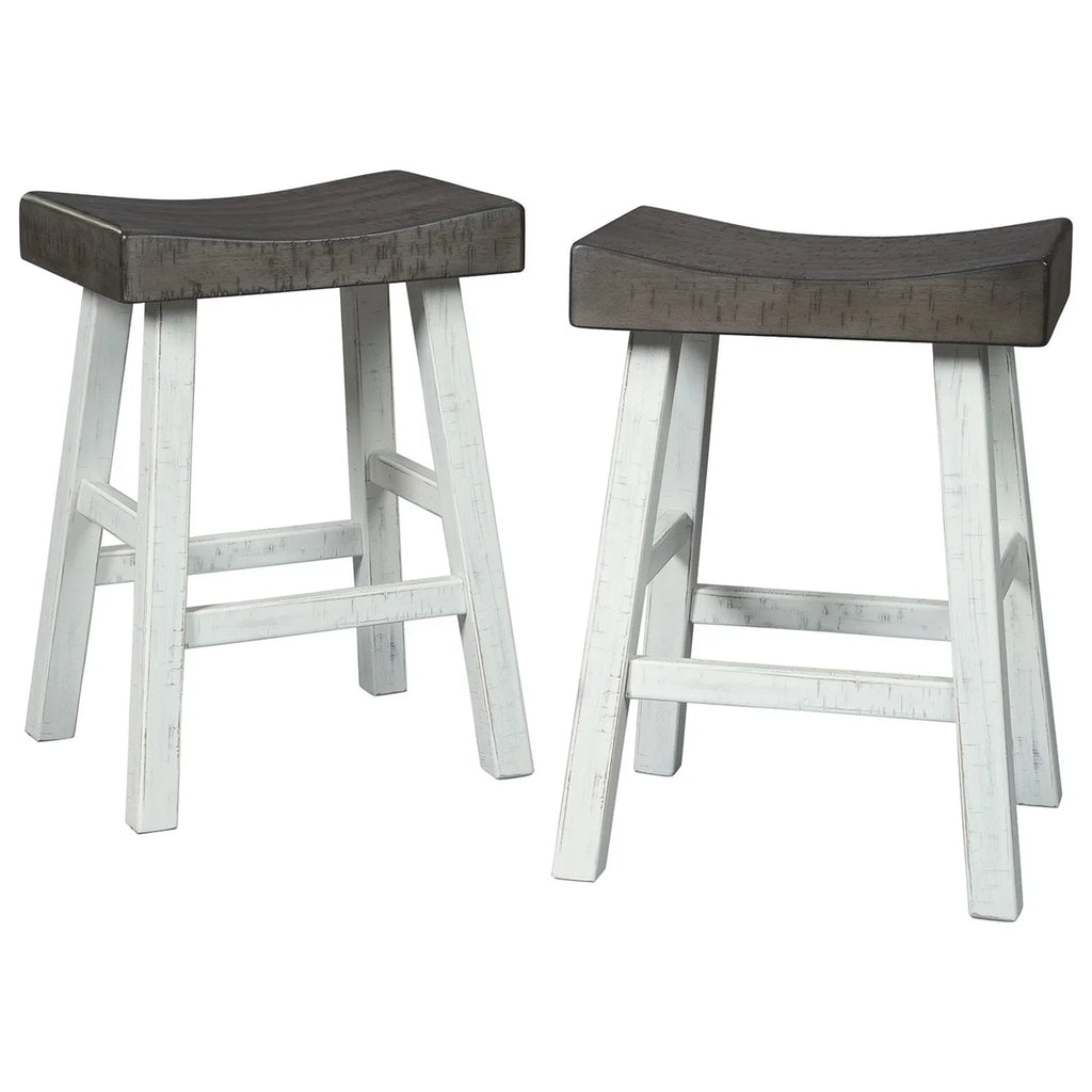 25 Inch Wooden Saddle Stool Set of 2 Brown and White C359920