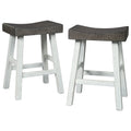25 Inch Wooden Saddle Stool Set of 2 Brown and White C359920