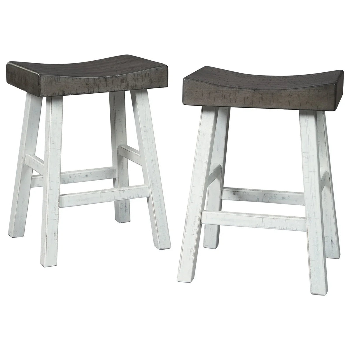 25 Inch Wooden Saddle Stool Set of 2 Brown and White C359920