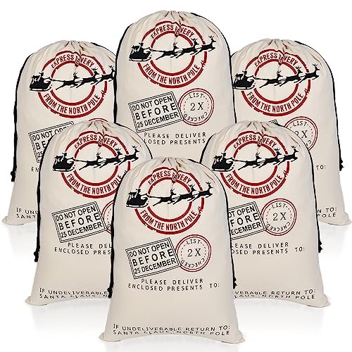 6 Pack Cotton Canvas Gift Bags With Drawstrings F81976