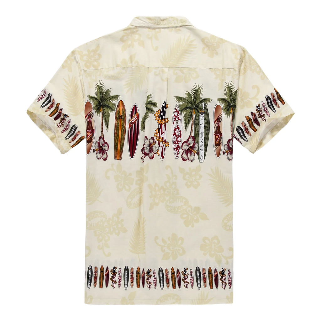 Aloha Shirt S Cream Surf Boards O356