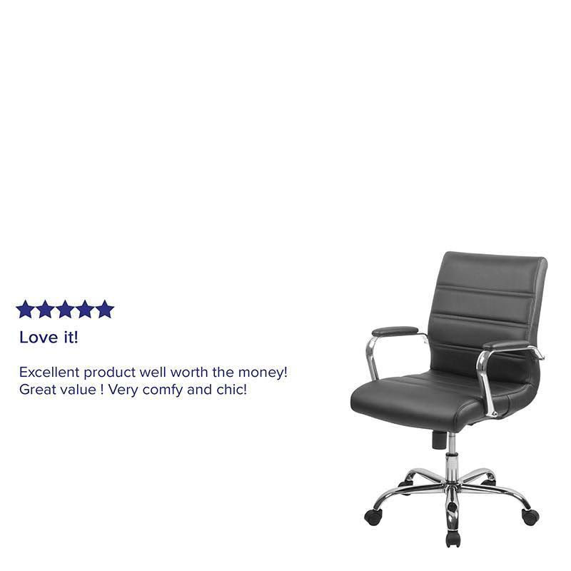 Black Leather Executive Swivel Office Chair with Chrome Base and Arms V2983