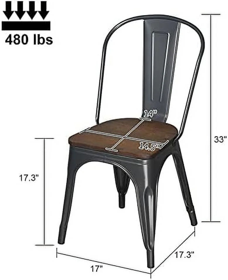 Gunmetal Grey Metal Dining Chairs Set of 4 with Wood Seat U920