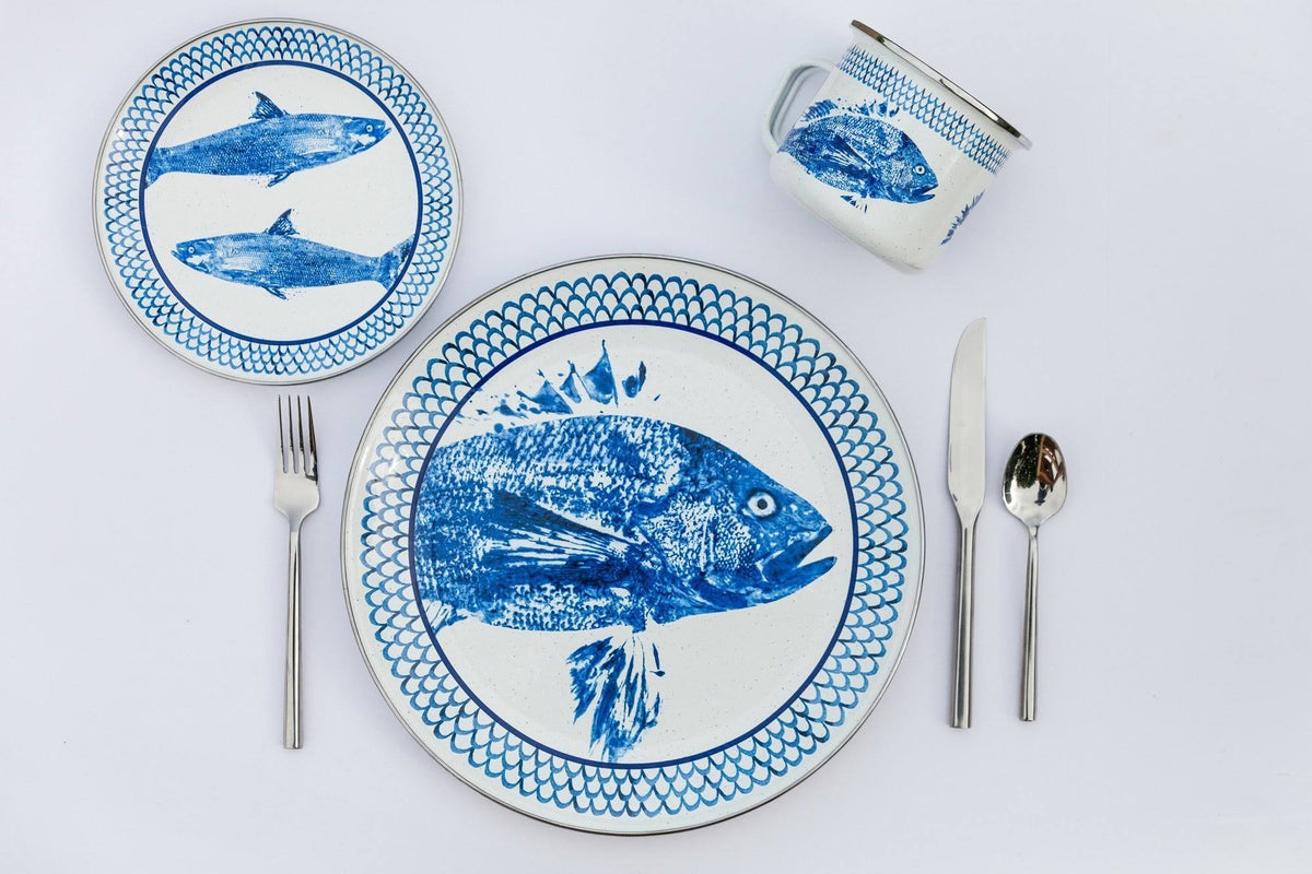 Blue Enamelware Sandwich Plates, Set of 4 E655208