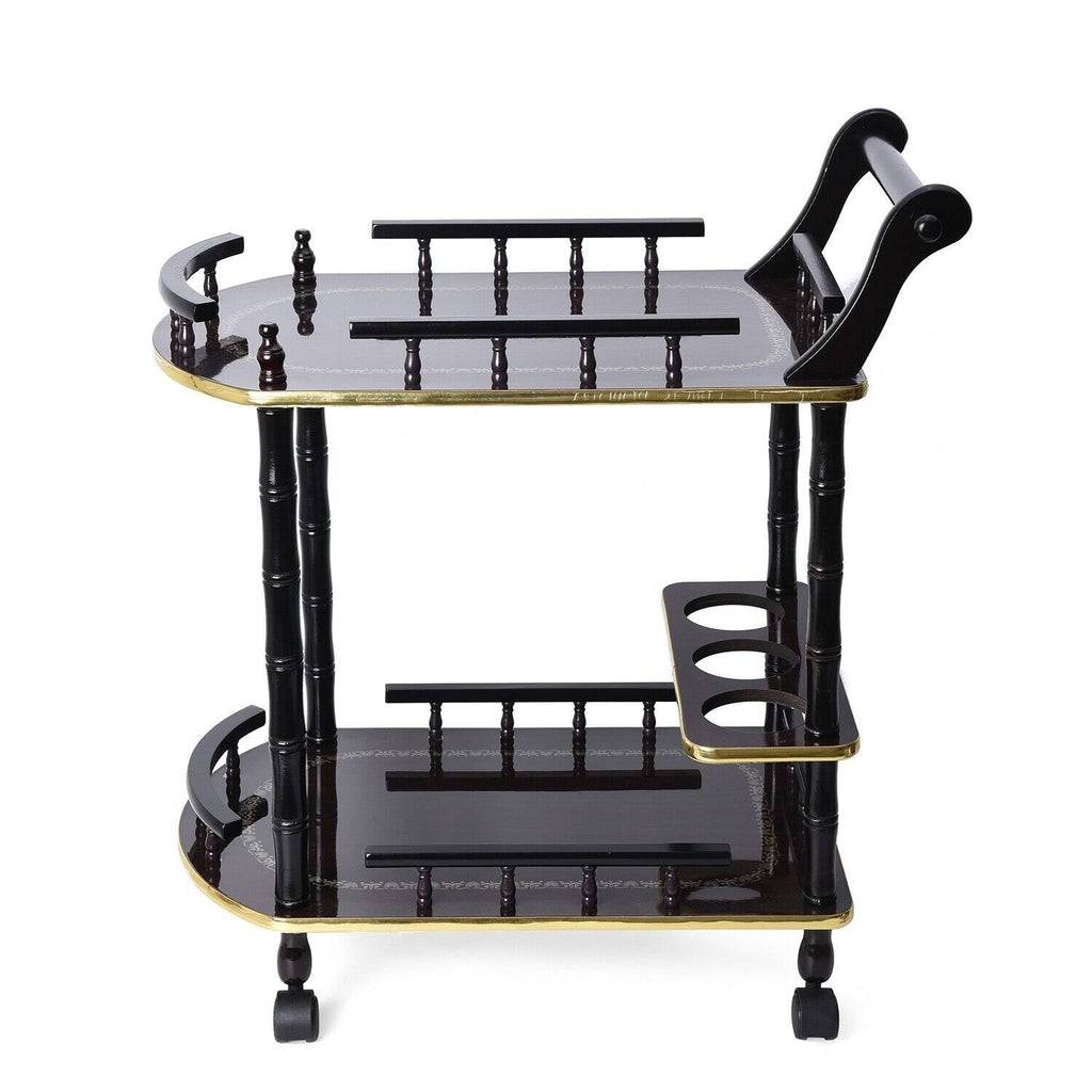 Vintage Wooden 2 Layer Bar Trolley Serving Cart O702